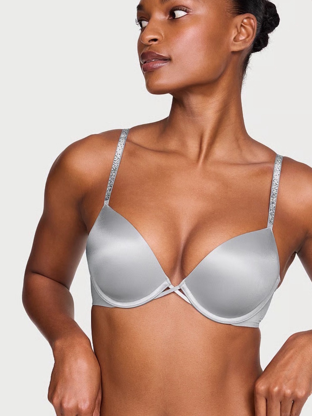 NWT Victoria's Secret Bombshell Add-2-Cups Shine Strap Bra Sterling Grey